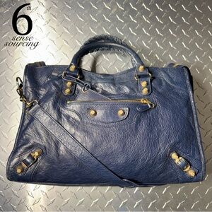 Balenciaga Lambskin Giant 12 Moto City Bag in Blue